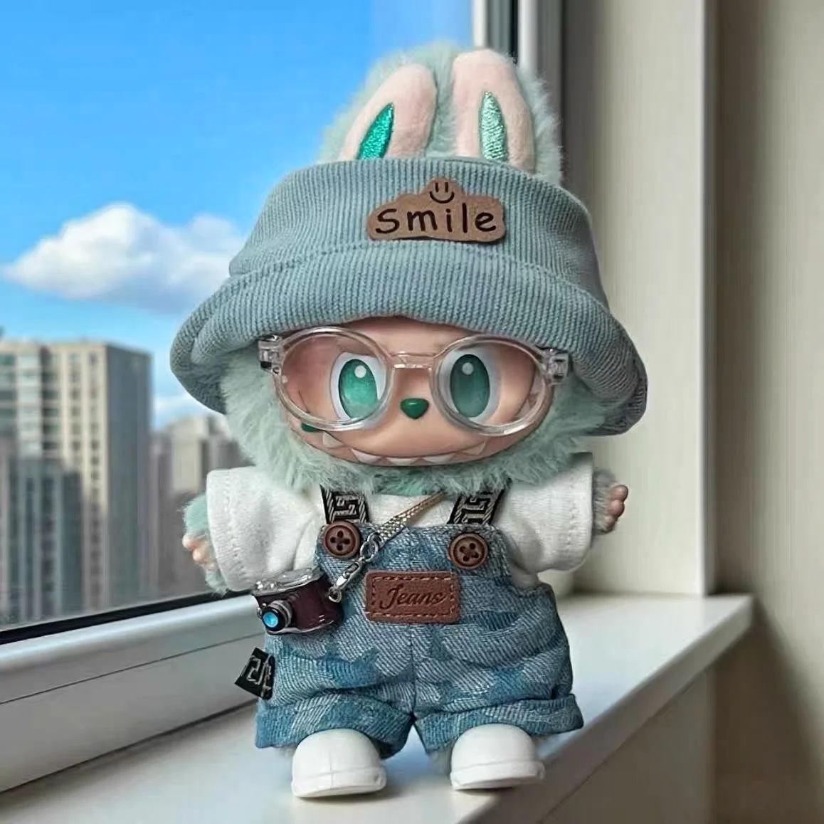 Clothes For Labubu  Doll 17cm Fabric Pattern Party Trendy Play Overalls Universal Set Lucky Outfit Change Cute  Fashion  Hat
