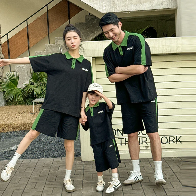 

Family Clothes Sets Dad Mom and Daughter Son Polo Shirts Shorts Two Piece Outfits Korean Fashion Parent-child Outfits Clothing