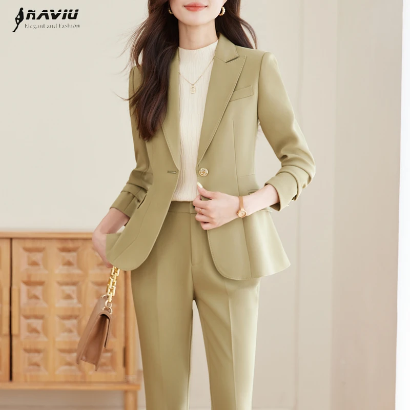 

NAVIU Elegant Women's Suit Set Autumn Winter Fashion Temperament Business Interview Slim Blazer And Pants Office Lady Work Wear