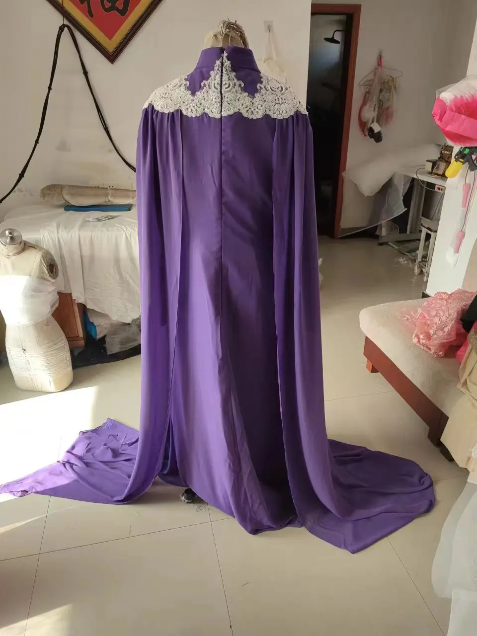 อาหรับดูไบแขนยาวชุดราตรี Cape สูงคอ Kaftan Moroccon แม่ยาวอย่างเป็นทางการ Party Prom Gowns