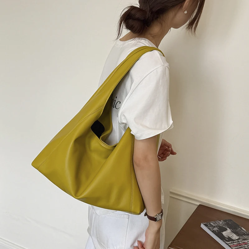 Waxed Leather Women's Bag Autumn Large Capacity Solid Color High End One Shoulder Bags Simple Lazy Style Textured Handbag