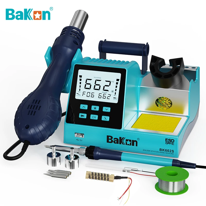 Bakon Hot Air Soldering Station 2 in 1 Rework station Heat Gun Welding Tool Kits 550W Soldering Station With Hairdryer BK602S