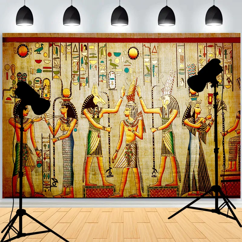 Hieroglyphs Pharaoh Goddess Pyramid Photography Background Sphinx Mural Wall Painting Civilization Photo Studio Backdrops BY-03
