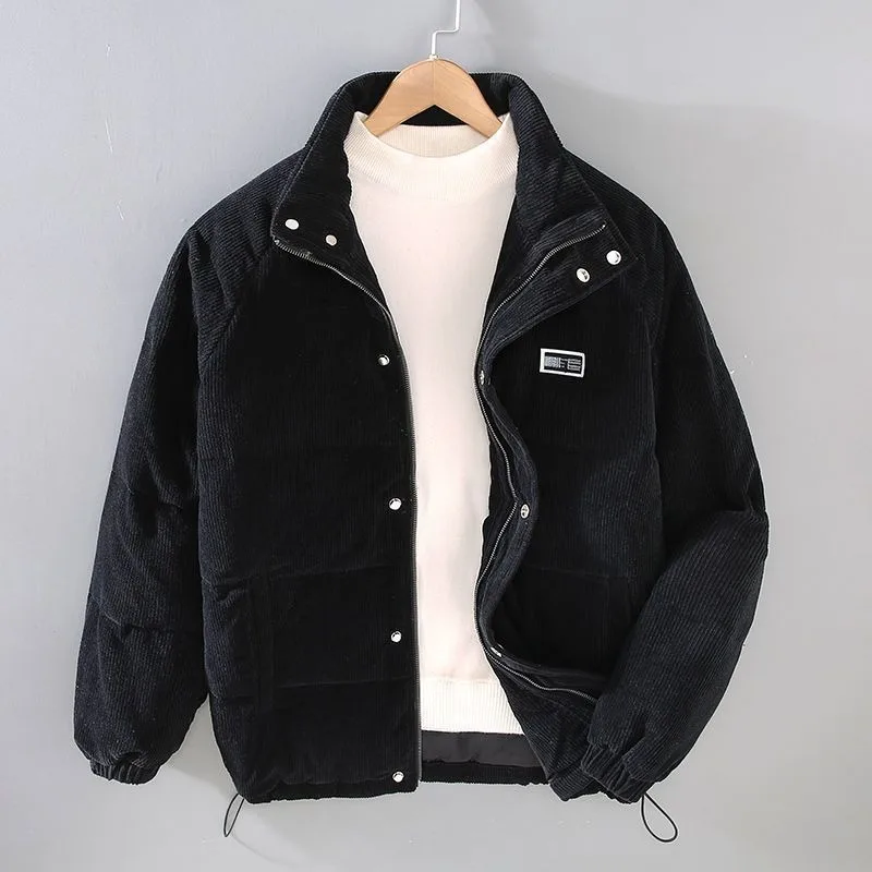 Winter Hip Hop Padded Jacket Men's Warmth Corduroy Parkas Fashion Simple Letter Patch Design Bread Clothes Outerwear