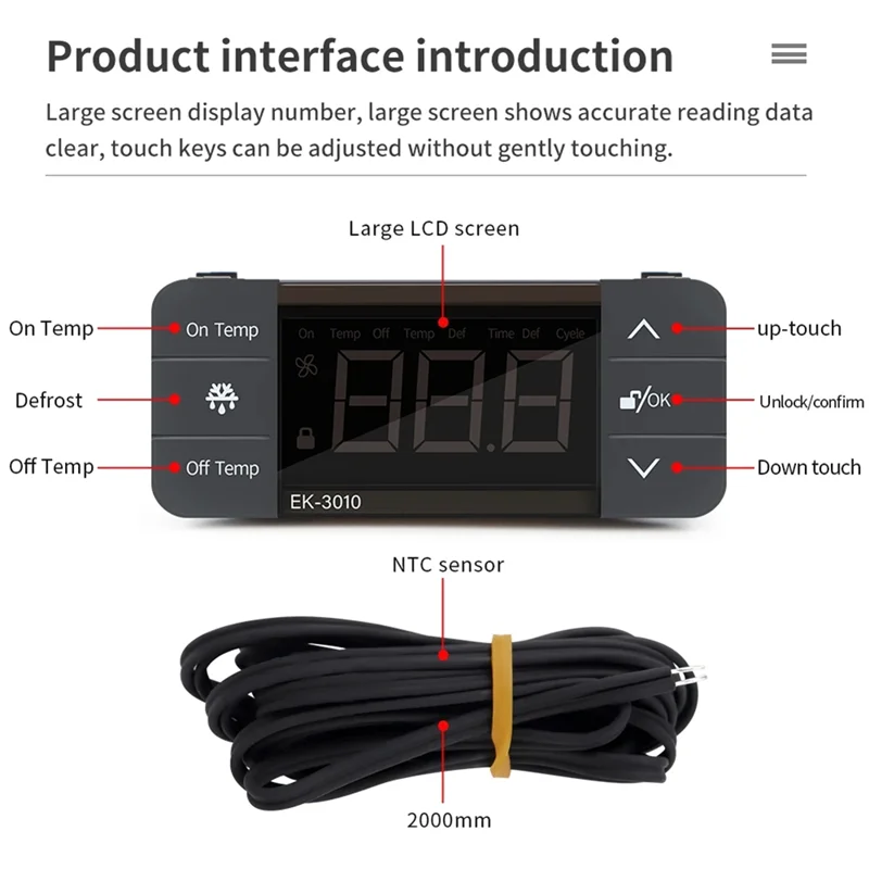 FAAJ-Digital Temperature Controller 220V Cool Heat Switch Refrigerator Refrigeration Defrost Thermostat Sensor(EK-3030) Easy Ins