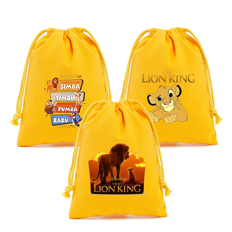 Mufasa Lion King Drawstring Bag Cartoon Printed Party Gift Bags Clothes Things Storage Pouch Cute Portable Foldable Travel Bag