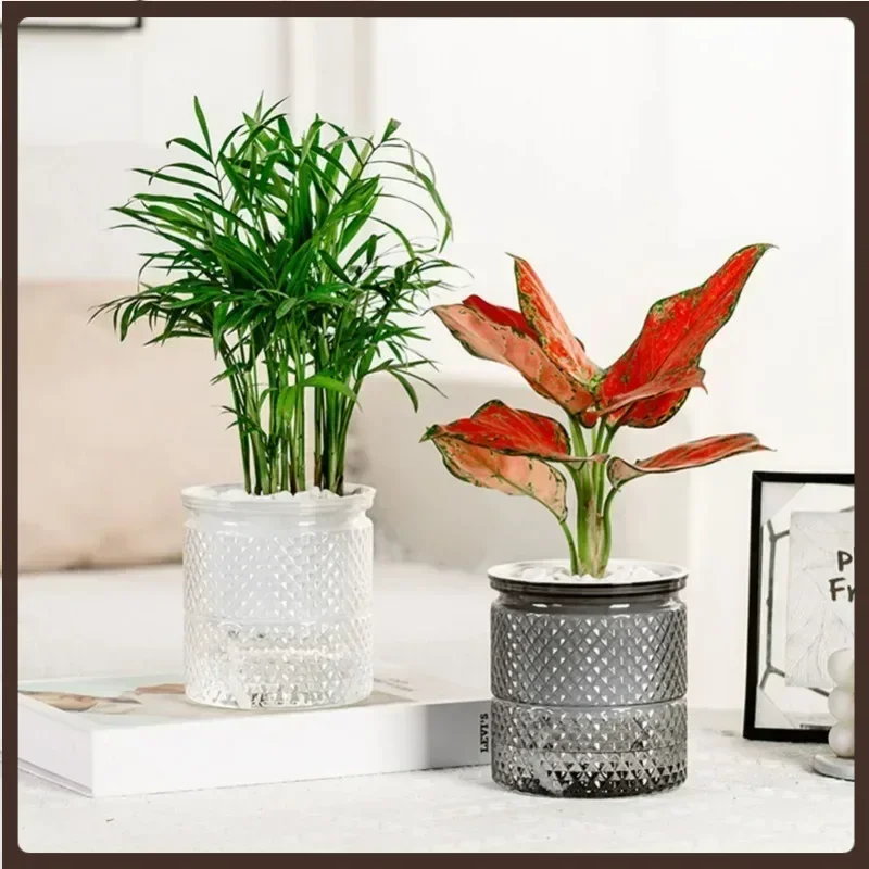 

Self Watering Planter Pots Flowerpot Mini Round Design Succulent Plant Pot Indoor Lazy Flower Pot Garden Modern Decorative Pot