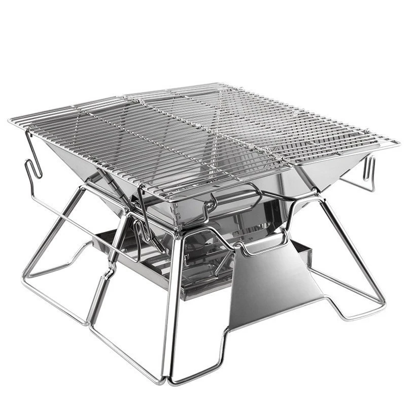 Barbecue Grill Portable Stacked Steel Campfire Burner Charcoal Firewood Stove