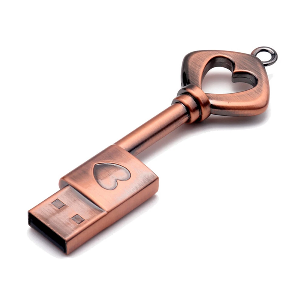 Biyetimi Copper Love Heart Pen Drive 128GB Retro Metal USB Flash Drive 64GB Key Memory Stick Creative Gift Pendrive 32GB Externa