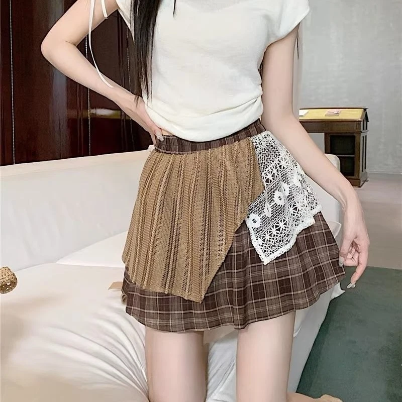 Asymmetrical Skirts Women Gothic Fashion High Street Ins Popular Summer Chic Casual All-match Club Girls Patchwork Design Retro