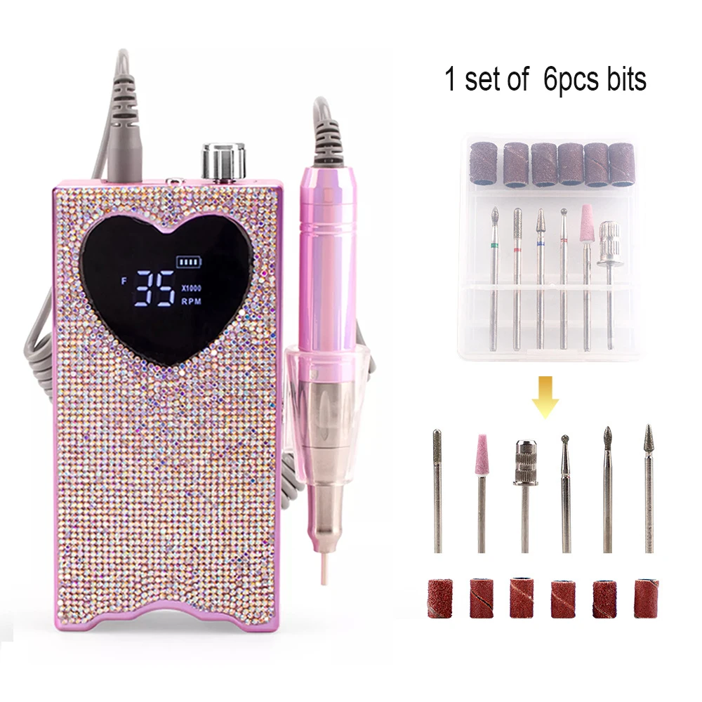 Machine de manucure professionnelle 96W Lampe à ongles UV-LED à séchage rapide Set Coeur rose Rechargeable 35000 Nail Art Drill Tool Kit Set