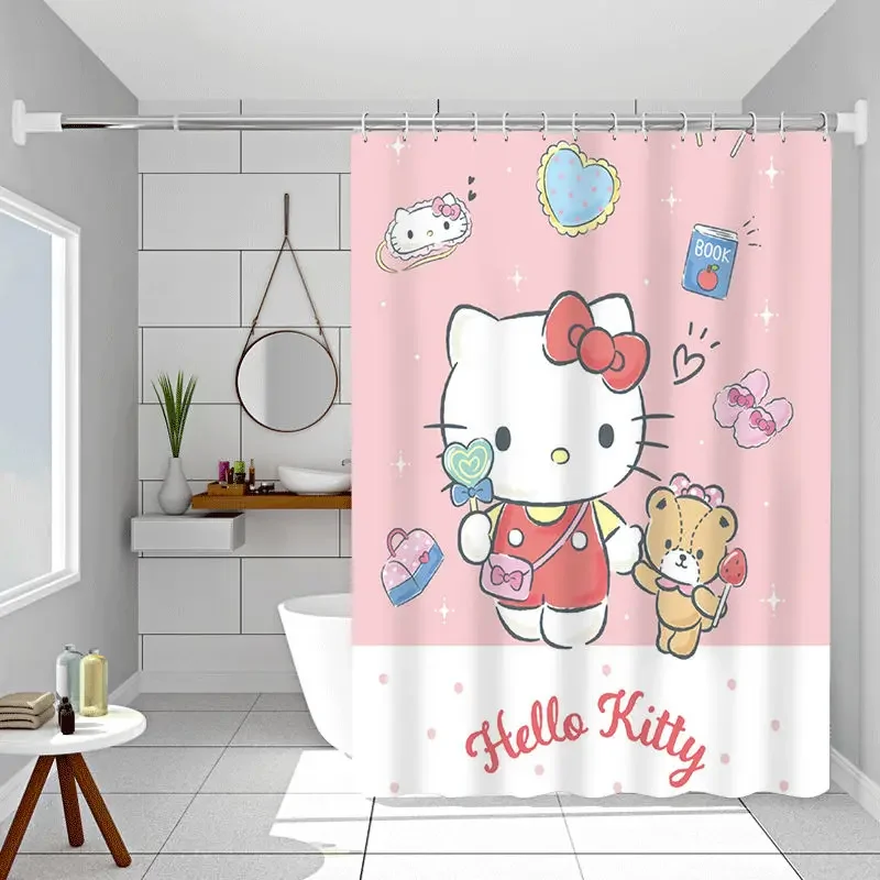 Hellokitty  Pochacco Cartoon Shower Curtains  Kawaii Sanrios Cinnamonroll Waterproof Polyester Bathroom Curtain with Hooks Gift