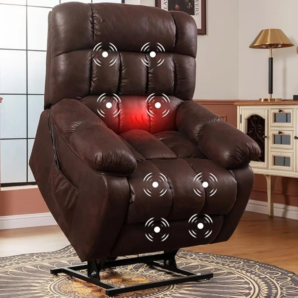 Dual Motor Power Lift Recliner Chair for Elderly,Faux Leather Recliner,Massage & Heat,USB Ports,Side Pockets,Living Room Chairs