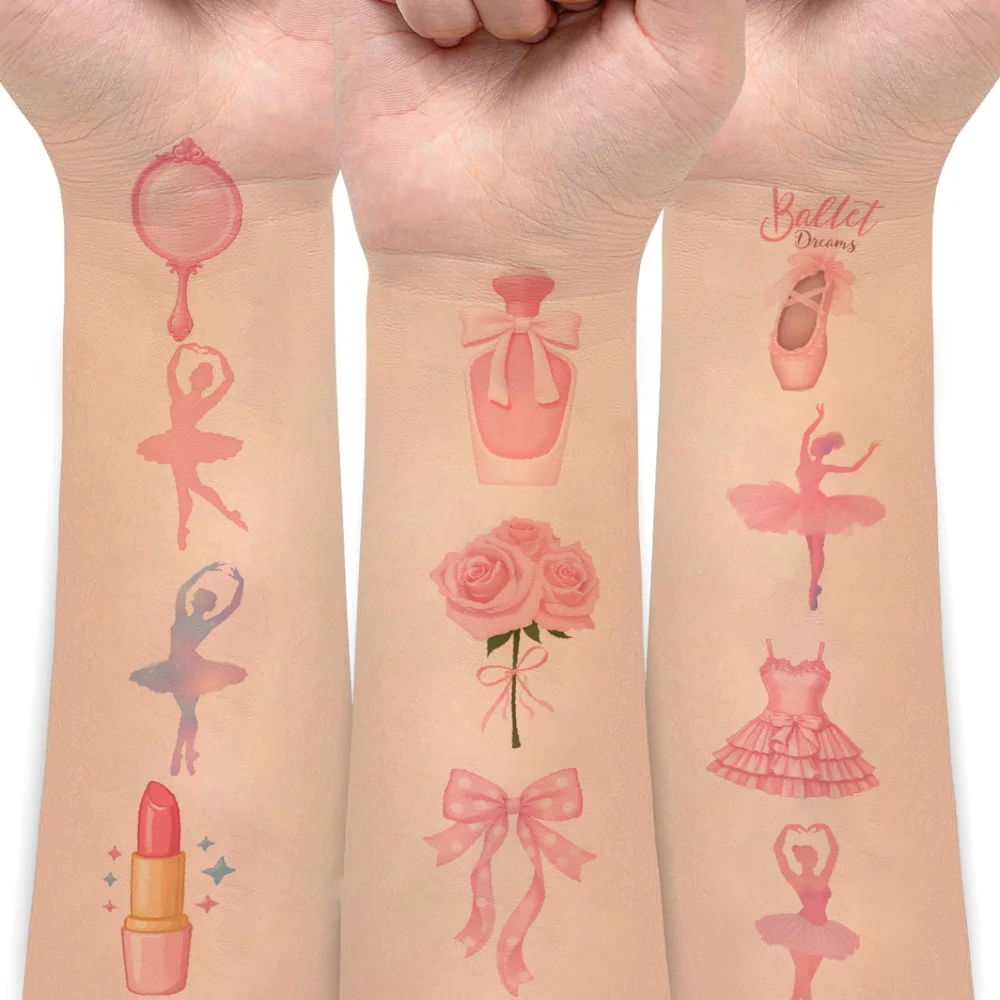 

108pcs Temporary Tattoo Pointe Shoes Temporary Tattoo Stickers Ribbons Ballet Dancers Waterproof Long-lasting Body Stickers For