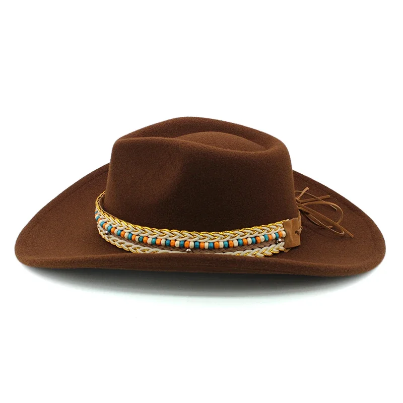 Men Women Wool Blend Western Cowboy Hats Wide Brim Sunhats Party Travel Sombrero Outdoor Caps Classical Retro Adjustable Size