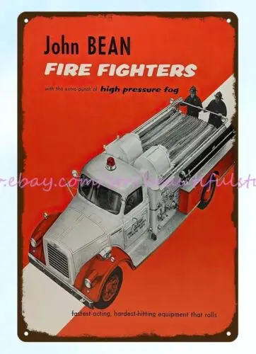 1959 John Bean firefighting trucks FMC Fire Apparatus Pumpers tin sign