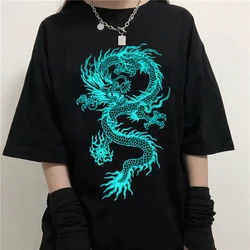 2023 Mulheres T-shirt Ulzzang Harajuku Dragão Gótico Do Vintage Imprimir Manga Curta T Shirt Verão Solto Casual Unisex Y2k Roupas Tops