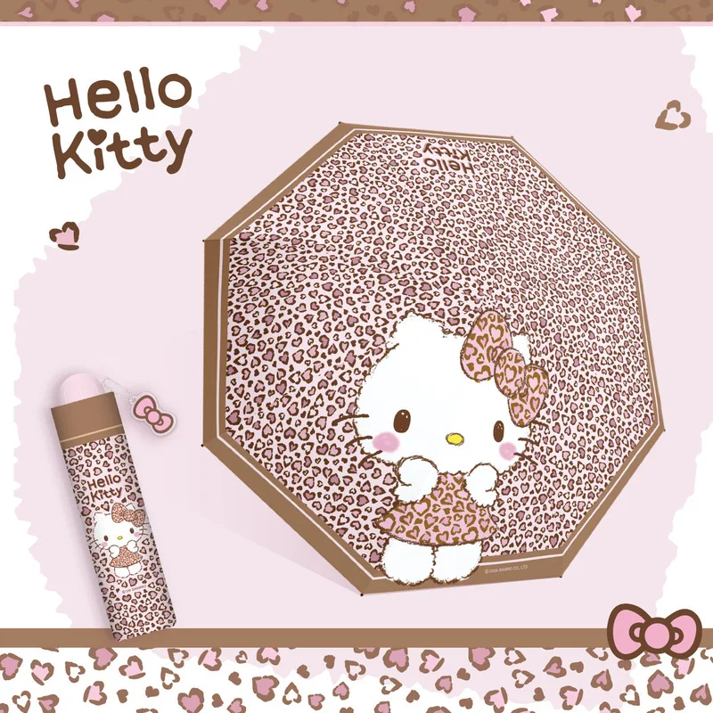 Anime My Melody Kuromi Cartoon Leopard Print Vinyl Tri-fold Manual Folding Umbrella Kawaii Portable Parasol Gift for Friends view 5
