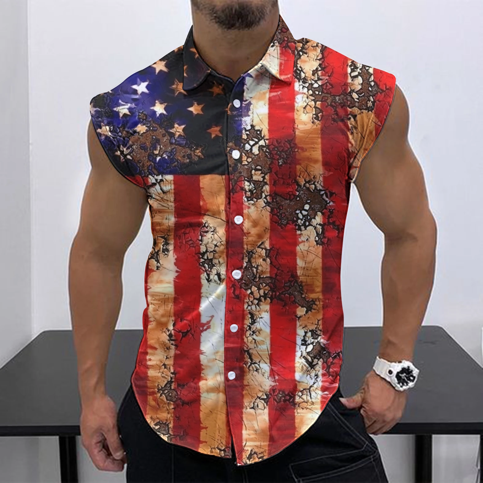 2023 Summer New Men Sleeveless Shirt Fashion Street European-American Style Leisure Beach Holiday Party Trend HD 3D Print Shirt