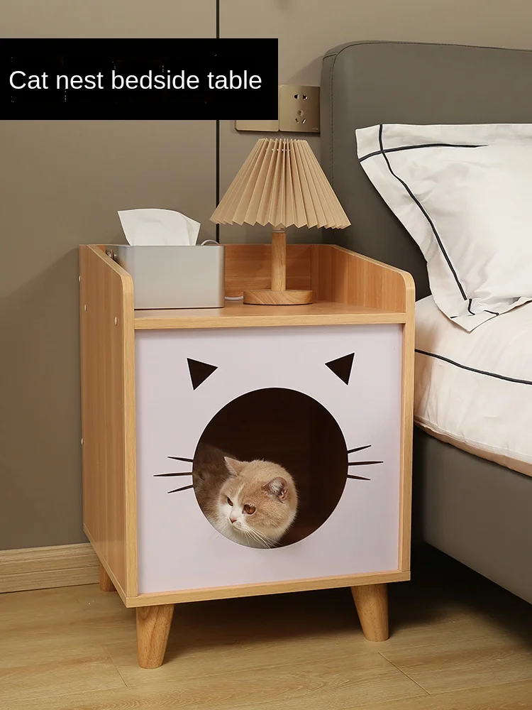 Solid wood cat nest bedside table integrated closed cat climbing rack shares indoor Four Seasons General pet products