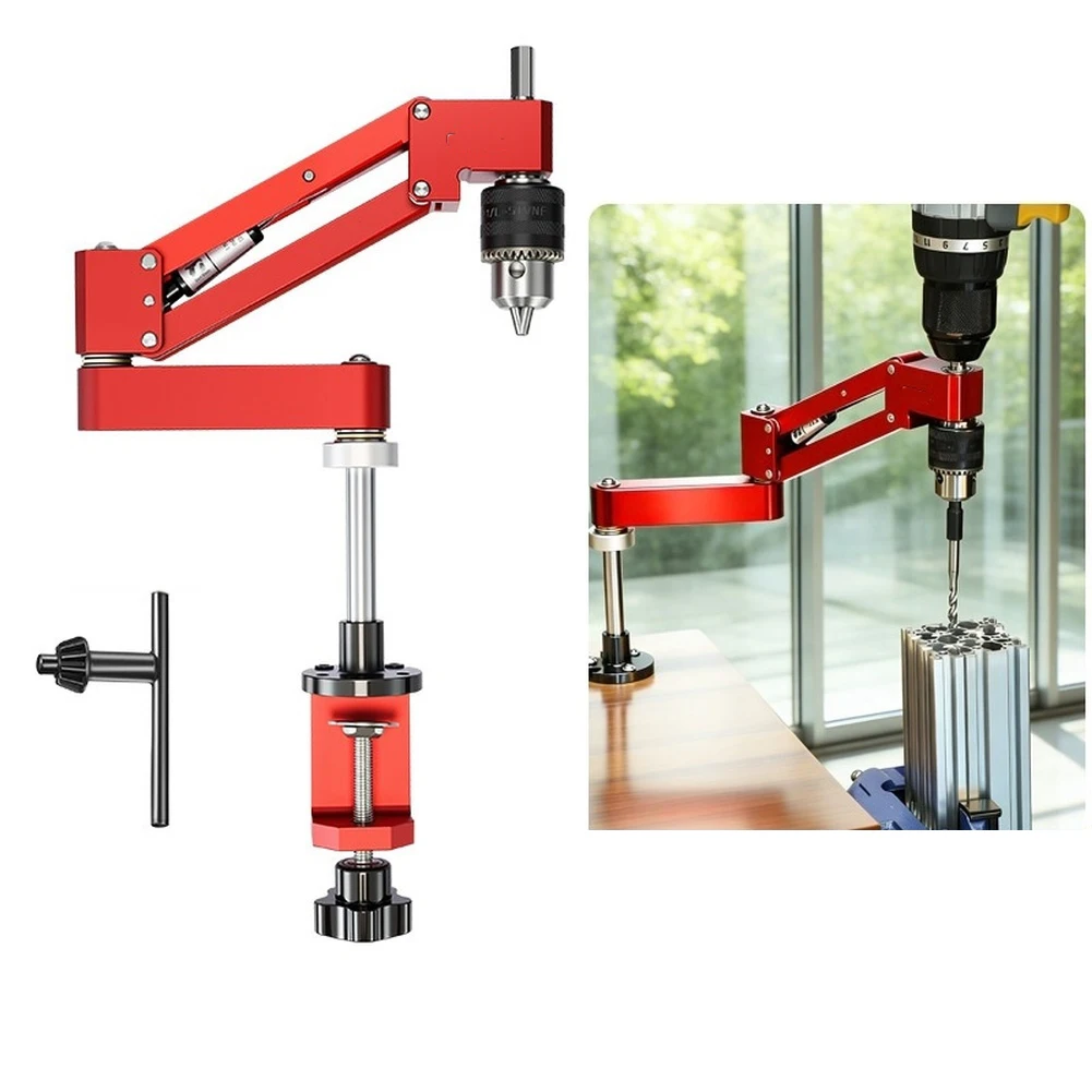Red Aluminum Alloy Tapping Cantilever Bracket Drill Assist Tool For Horizontal Vertical Drilling 90 Degree Precision Workshop Eq