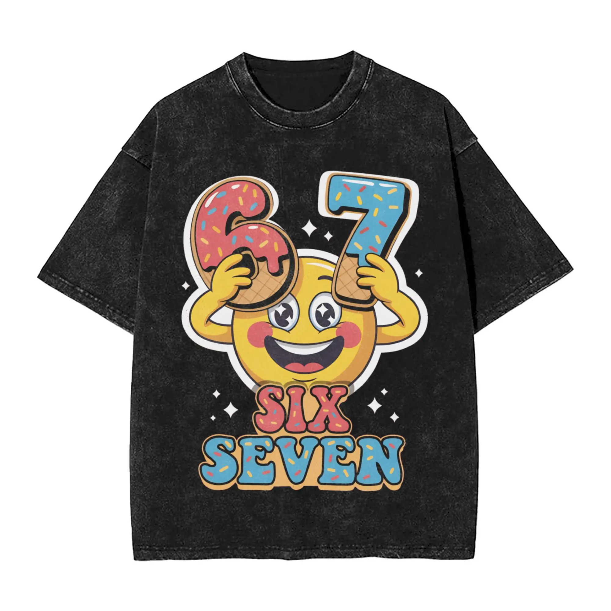 Six Seven Meme Ice Cream Drip Waffle Cone Funny 67 Men T Shirts Washed  Novelty Tee Shirt Short Sleeve T-Shirt Cotton Clothes