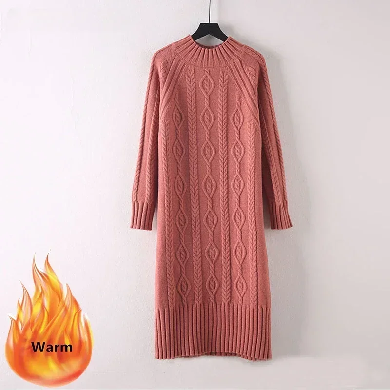 Inverno addensare Plus abito maglione di velluto autunno delle donne collo a lupetto maglia a coste abiti eleganti Warm Vestido Midi con cappotti