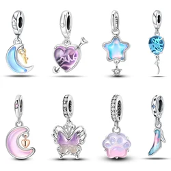 Magical 100% 925 Sterling Silver Glass Flower Butterfly Charms Beads Fit 3mm 925 Original Bracelets DIY Party Jewelry Gifts