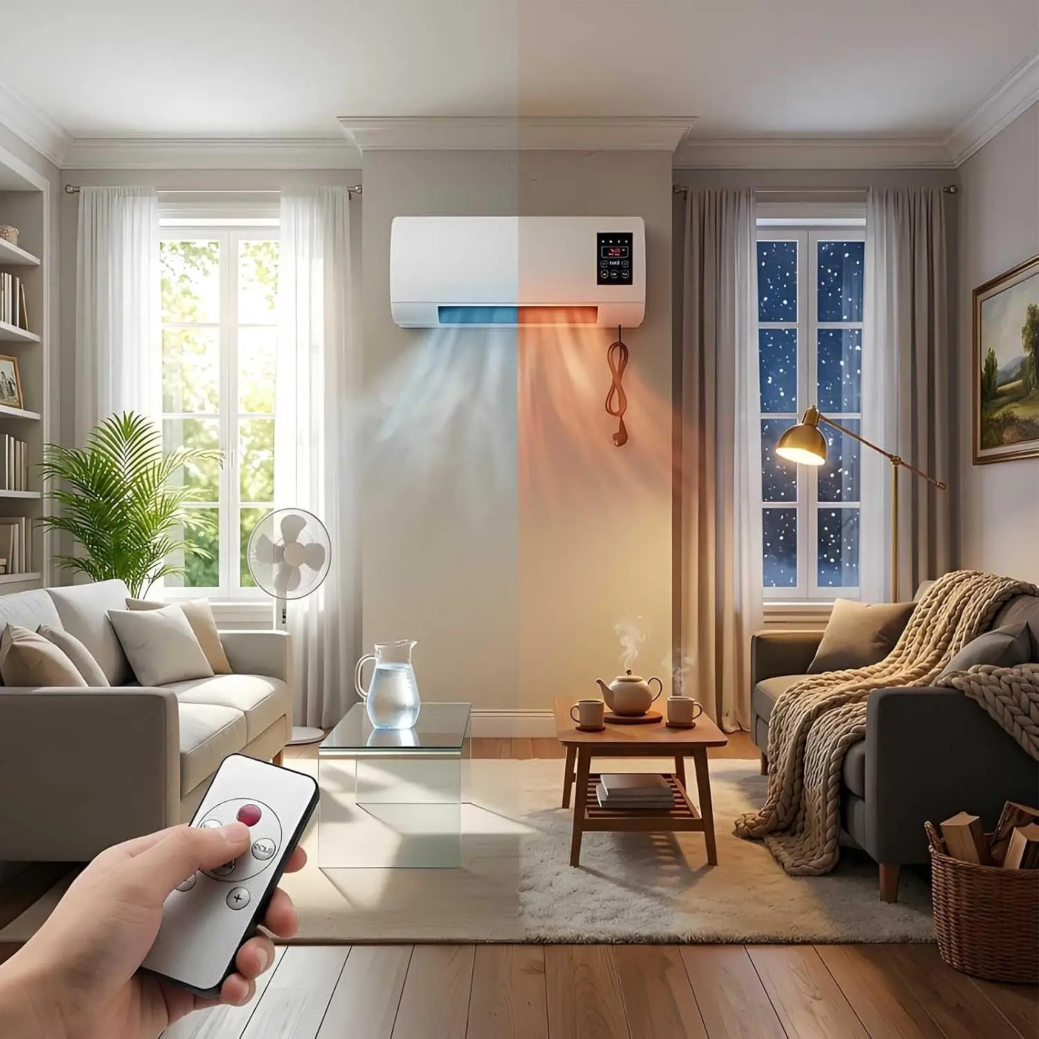 Mini Wall Mounted Air Conditioner for Bedroom, Portable Window Fan with Remote, Ductless Small Ac Unit, Wall-Mounted Heater and Combo Rv Garage Bedroom Bathroom(White)