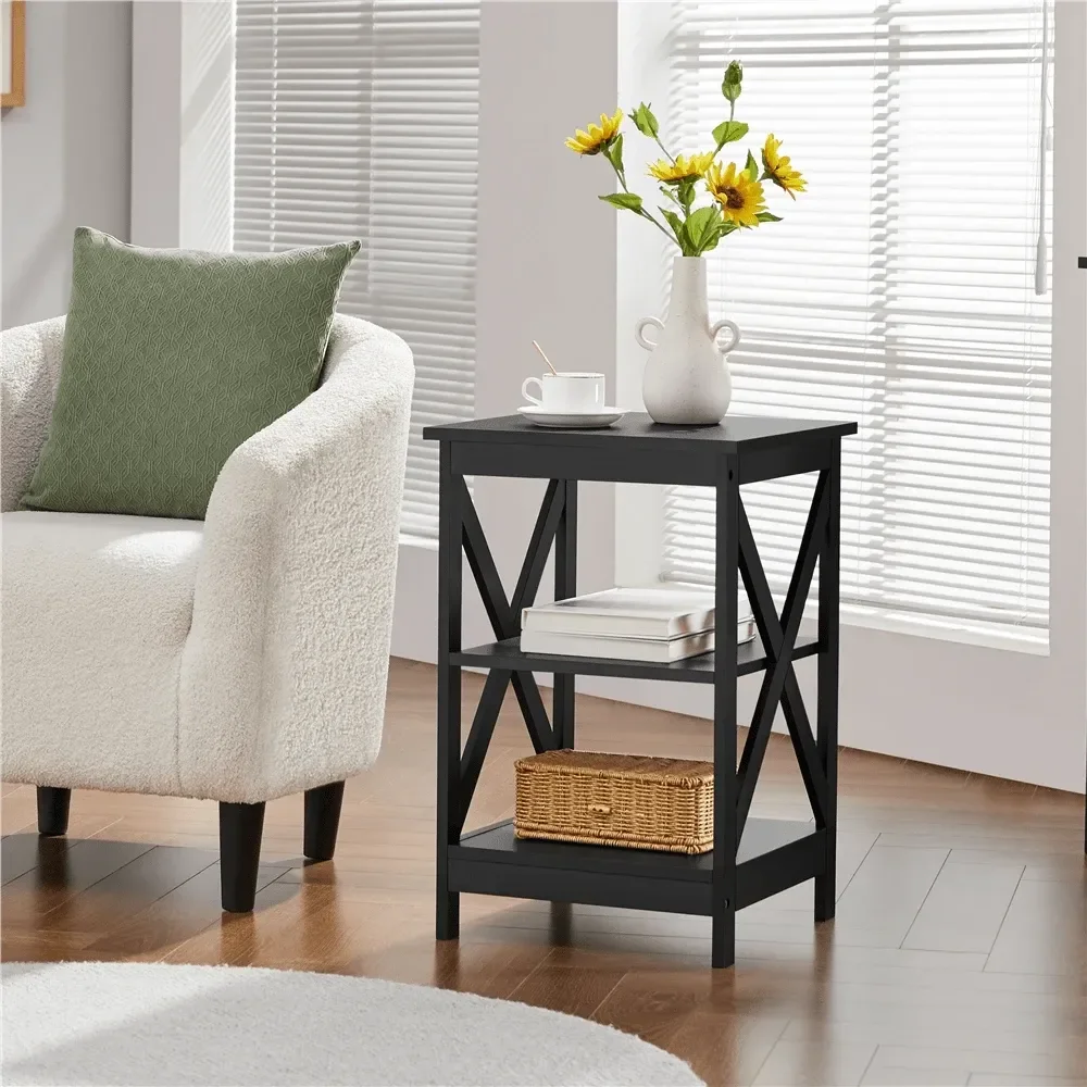 

1PC Modern 3Tier End Side Table XShaped Stable Base Open Storage Shelves, Waterproof chResistant Compact Small Table For L