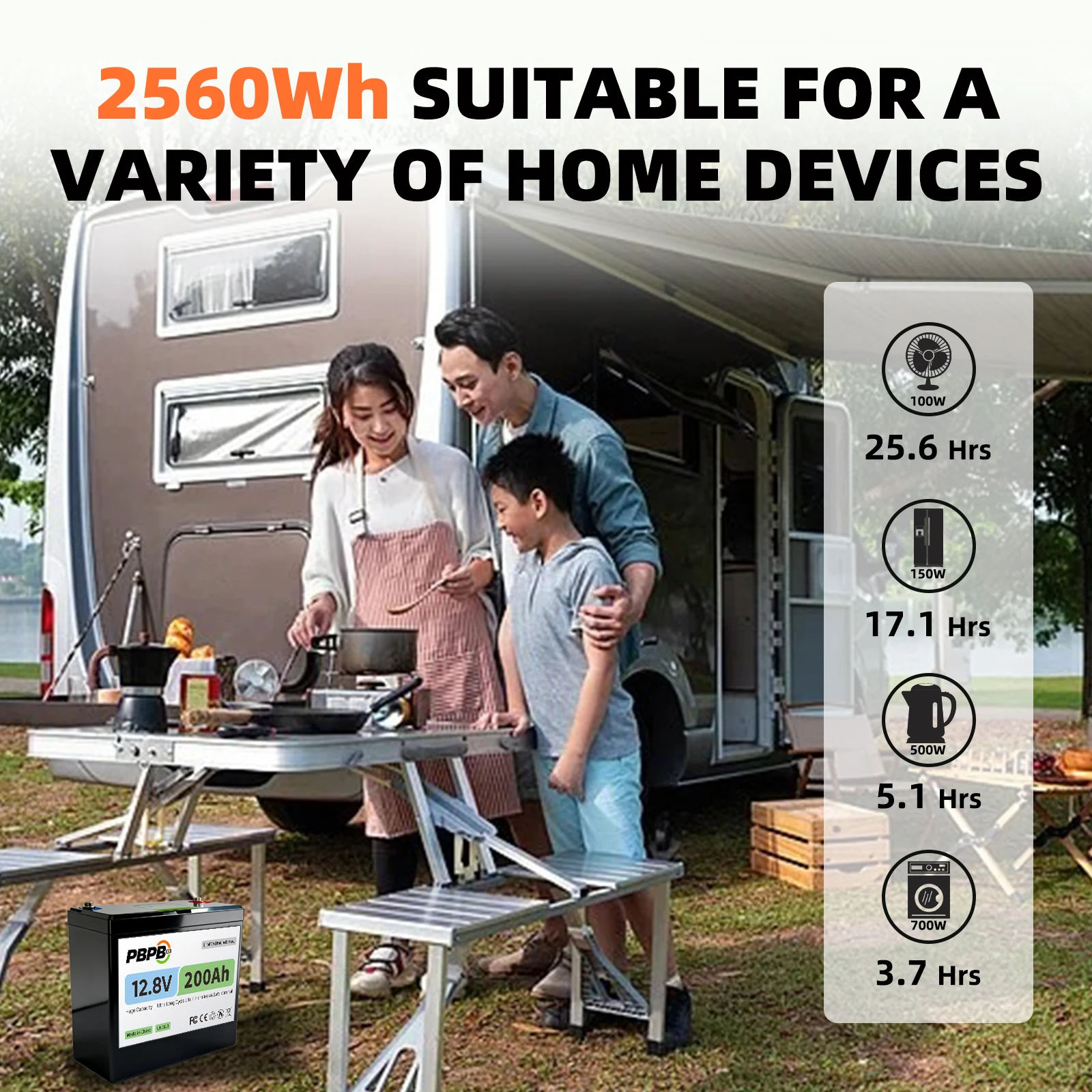 12V 200AH Lithium Battery with Built-in BMS fit for Home Storage RV Off-Grid System Solar Power System Marine