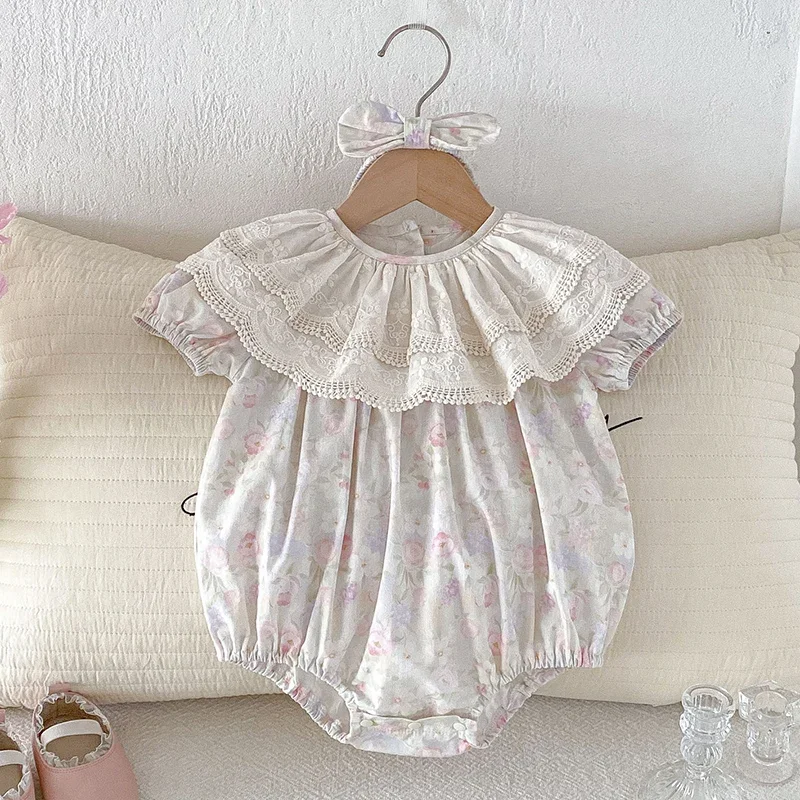 

2026 New Summer Newborn Baby Girl Romper Short Sleeved Cotton Splicing Toddler Baby Girls Jumpsuit 0-24M Baby Girl Clothing
