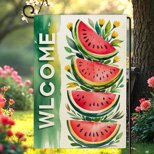 Watermelon Garden Flag Double Sided Summer Welcome Burlap House, 12x18 Inches XXQ