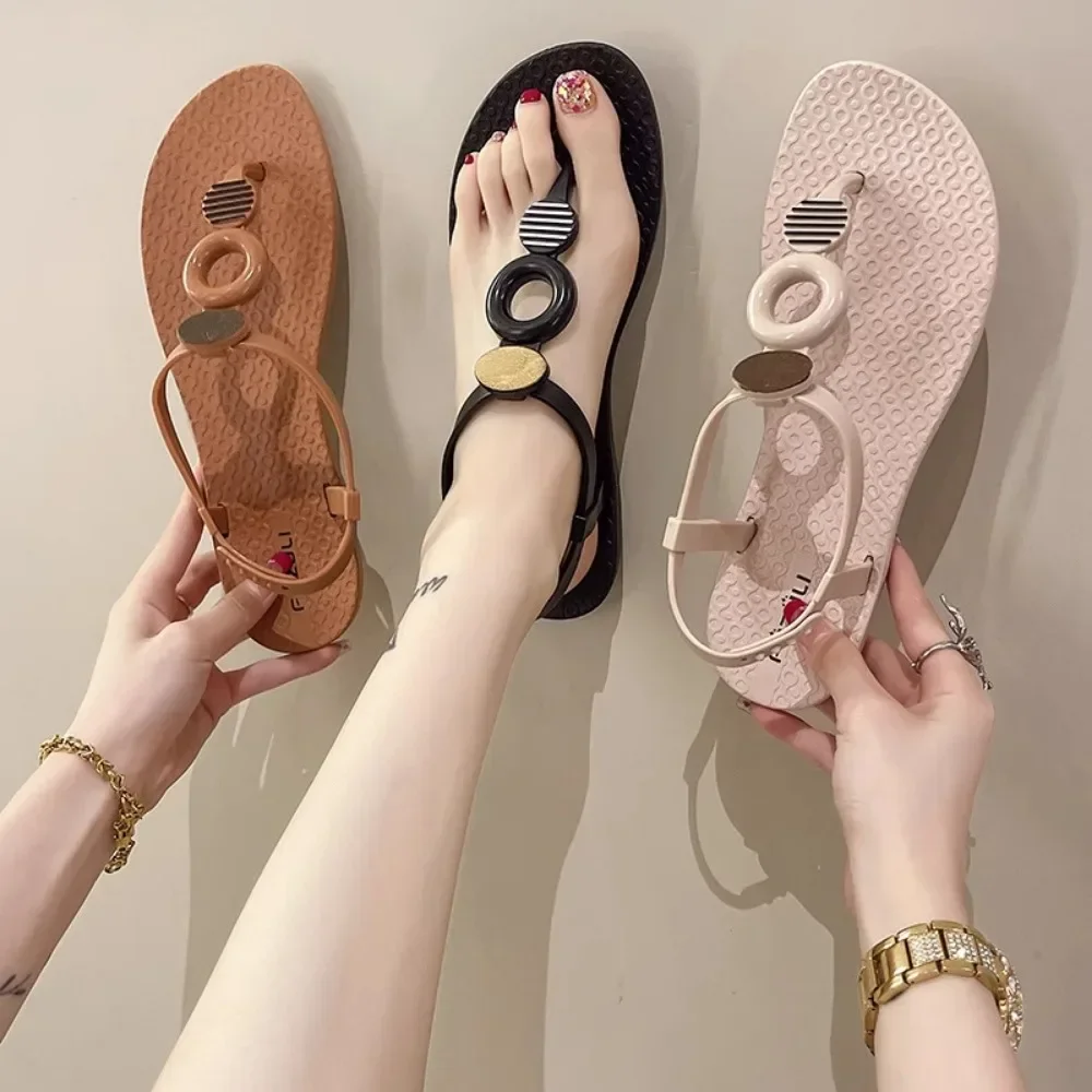 Summer leisure flat hollow with buckle women's beach sandals soft soled herringbone with all-match sandals for women