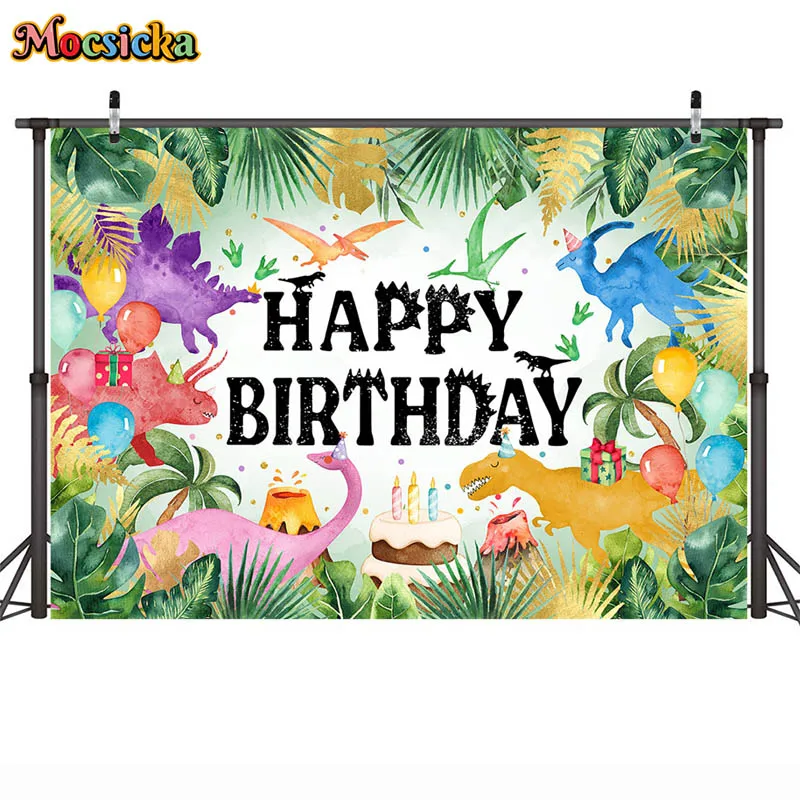 Fondo fotográfico de dinosaurio sable con dientes de dragón para niños, telón de feliz cumpleaños, jungla, accesorios de fotomatón, fiesta de cumpleaños