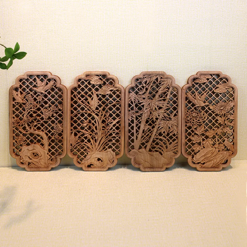 

1 Pc Chinese Woodcarving Decorative Painting Meilan Bamboo Chrysanthemum Wood Carving Crafts Home Furnishing Decorations