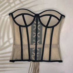 Steel Bone Sexy Gothic Corset Women Transparent Bra Party Lingerie and Waist Cincher Bustiers Top Workout Shape Body Belt