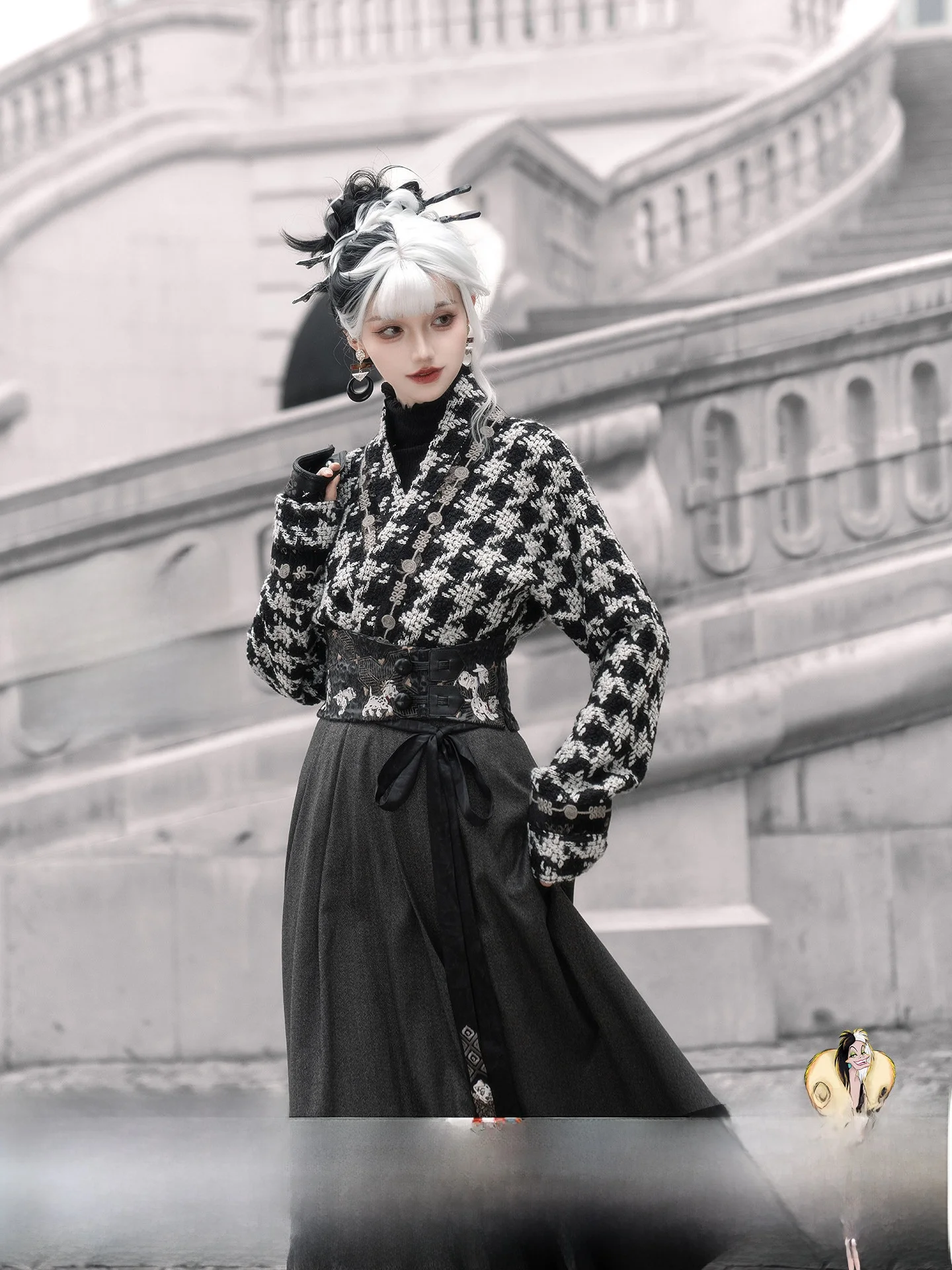 

Cruella Bla White Witch Long Hair Loose Jaet Women's Sle 2025 Winter Season Polyester Fiber 00% Hanfu Top