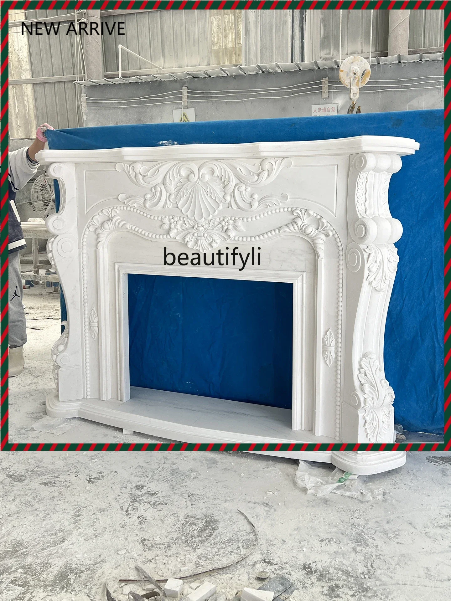 

KK32 Natural marble fireplace stone carving European white marble relief decorative fireplace rack new