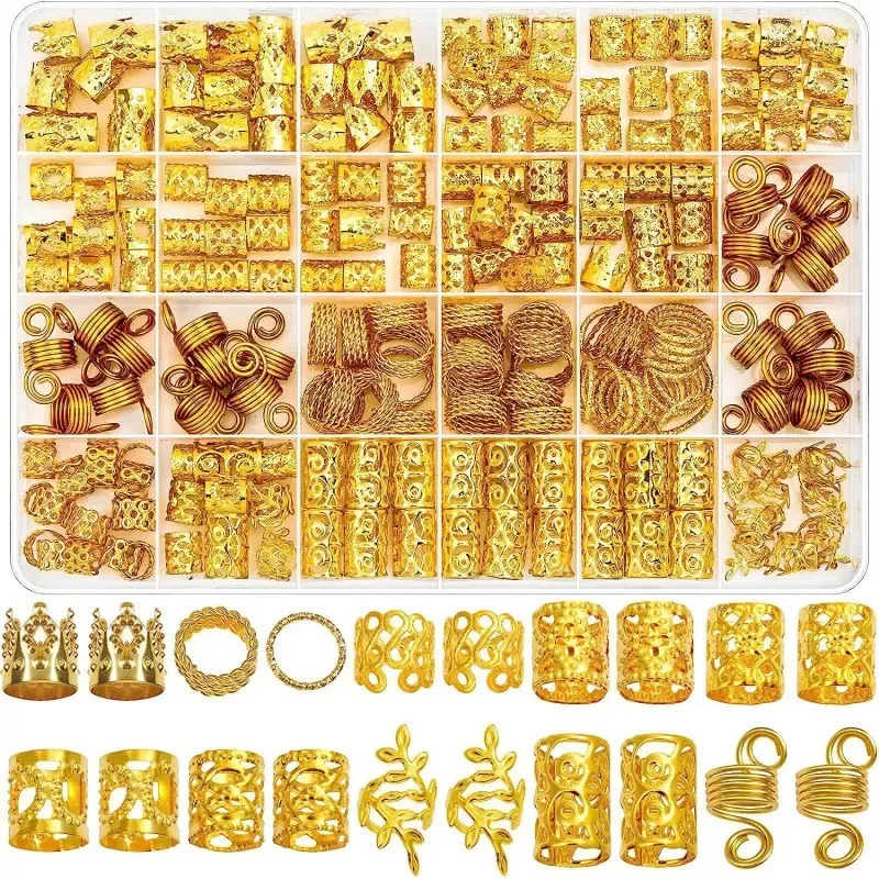220 Stück Metall-Haarspangen, Flechtringe und Manschetten, böhmische ausgehöhlte Dreadlock-Perlen für Frauen, DIY-Zopfschmuck, Haar-Accessoires – Detail 4