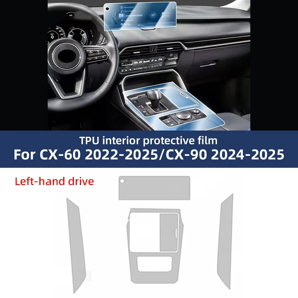 

TPU Protective Film for Mazda CX-60 CX-90 2022 2023 2024 2025 Car Interior Center Console Transparent Anti-scratch Accessories