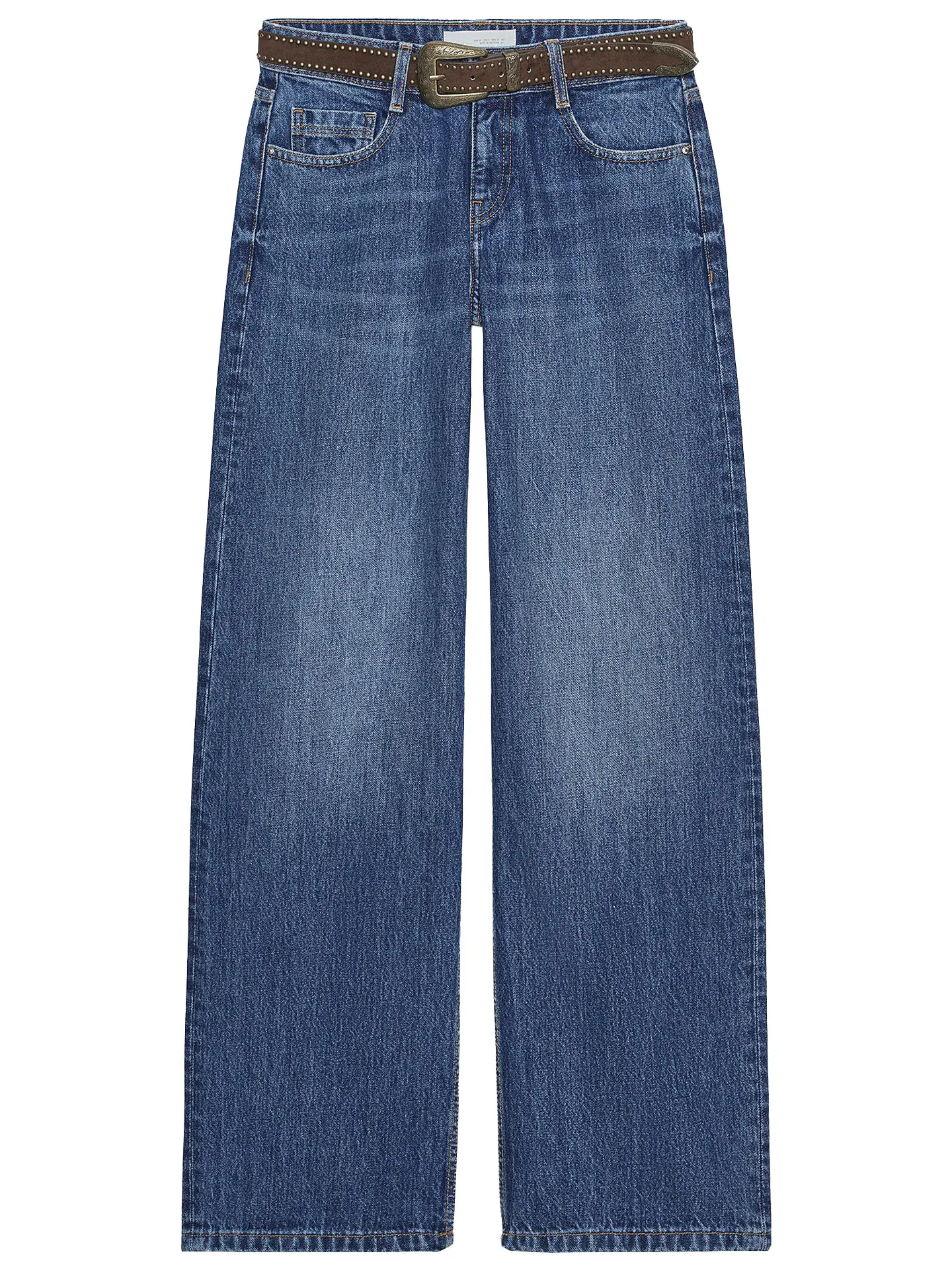 กางเกงยีนส์ทรงตรงขาบานเอวต่ำสไตล์อเมริกัน ZAPRHA ฤดูใบไม้ร่วง 2025 สำหรับผู้หญิง พร้อมเข็มขัดกระชับสัดส่วน สไตล์ลำลอง