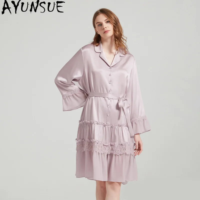 

AYUNSUE 19Mm 100% Real Mulberry Silk Pajama Sexy Sleepwear Night Dress for Women 2026 Summer Clothes Woman Streetwear Пижама