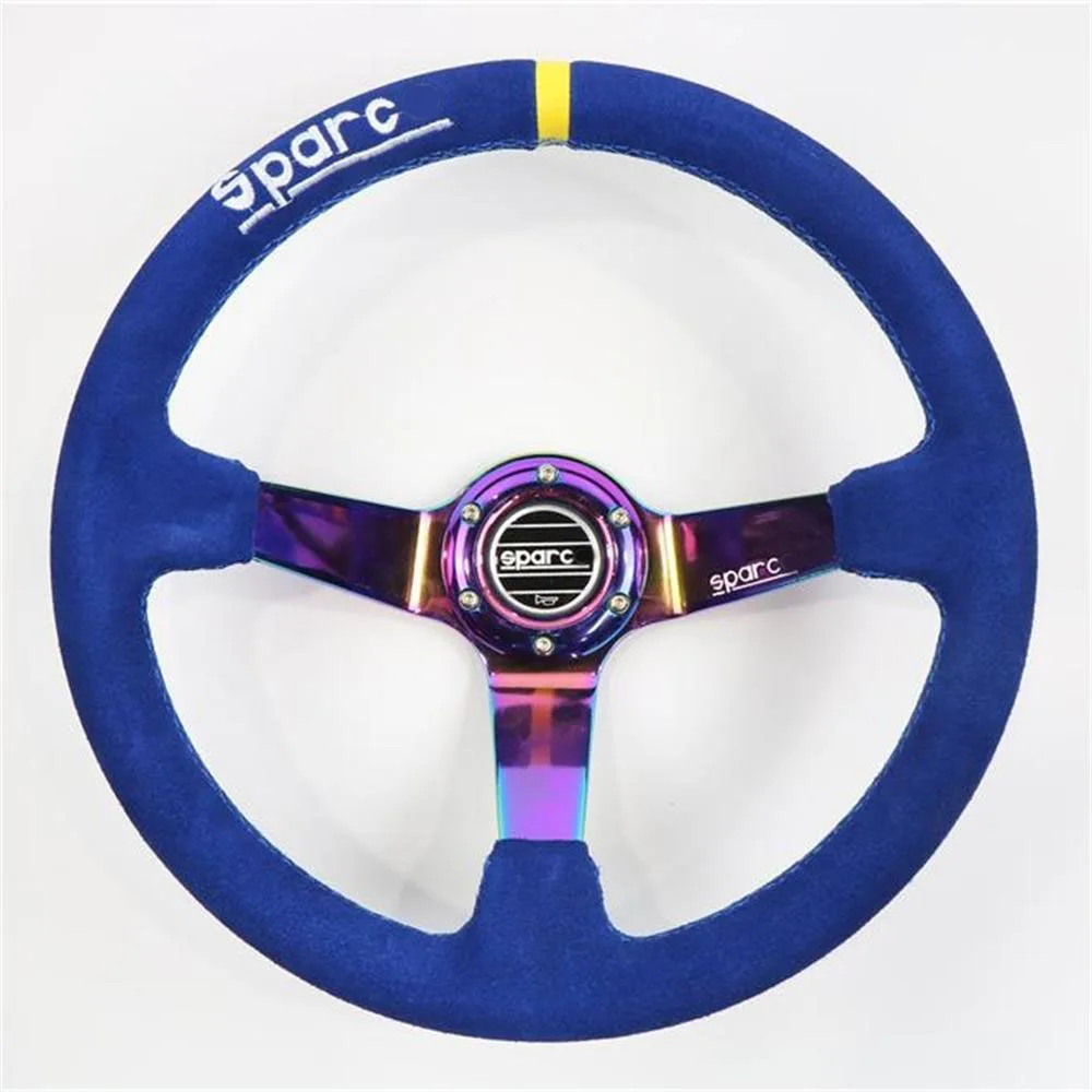 Car Modification Universal Sports Steering Wheel Blue 14 inches Suede Leather Classic JDM Racing Steering Wheel