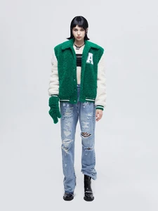 Loose Azepam Lamb Velvet Baseball Jaet Color Blo Design Original Design Long Sve Winter Outerwear Women's Faion