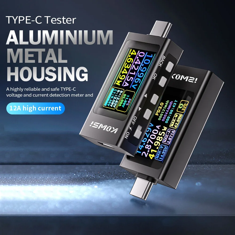 Medidor de Potencia y Voltaje CC Digital Multifunción KWS-X1, Probador de Carga para Celulares Tipo-C, DC 4-30V 0-12A