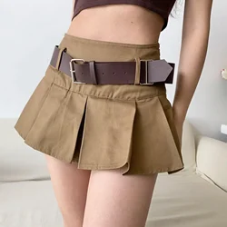 Y2K Low Rise Pleated Skirt with Belt Women Belted Mini Skirt Teen-girls 90s Aesthetic Preppy Style e-girl Spring Summer Outfit