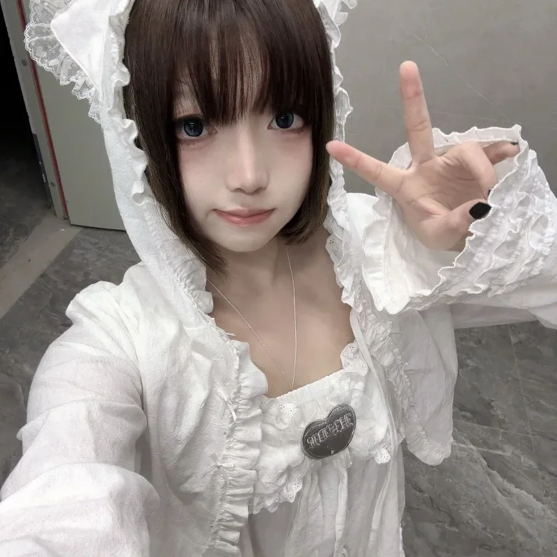 Sweet Kawaii Ears Cardigan Coat Women Autumn New Women's Short Jackets Black Subcultural Casual Japanese Tops Shirt