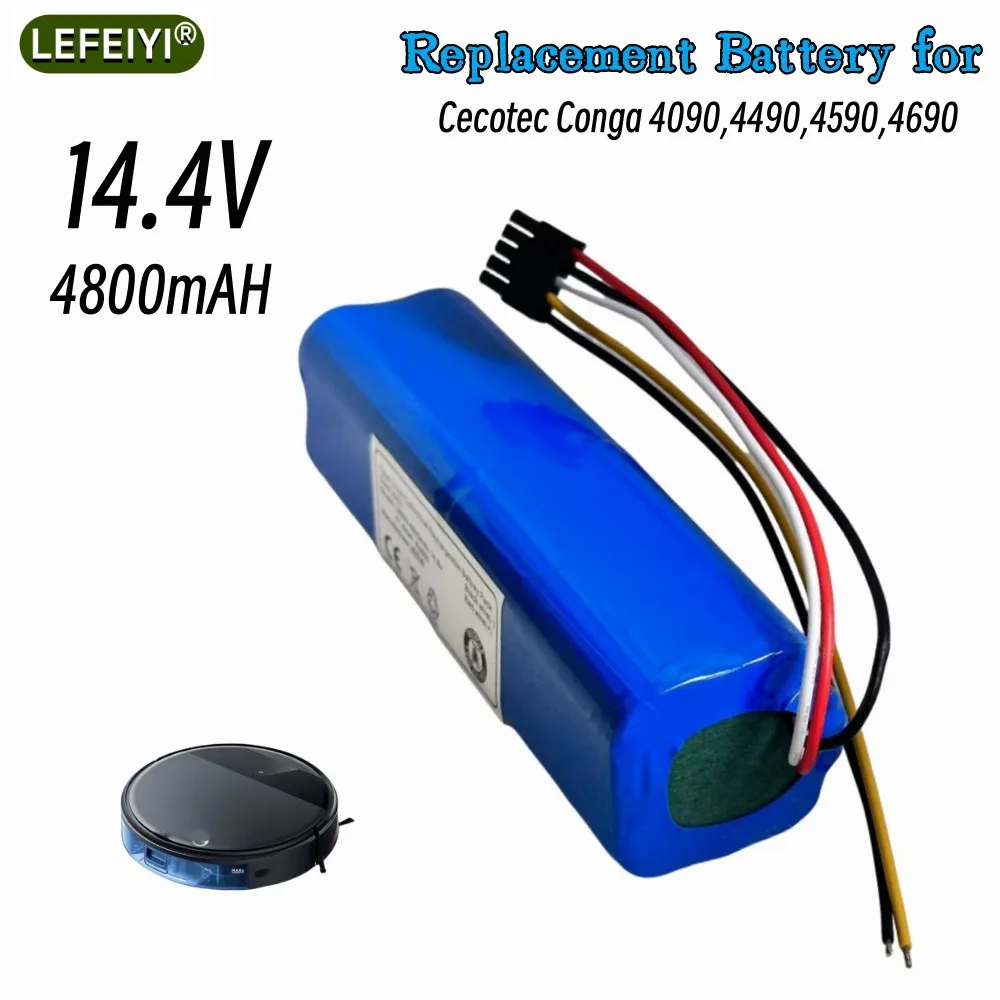 14.8V 14.4V CECOTEC CONGA 4090 4490 4690 4590 Robot Vacuum Cleaner New Lithium ion Battery 4800mAH18650 4s2p