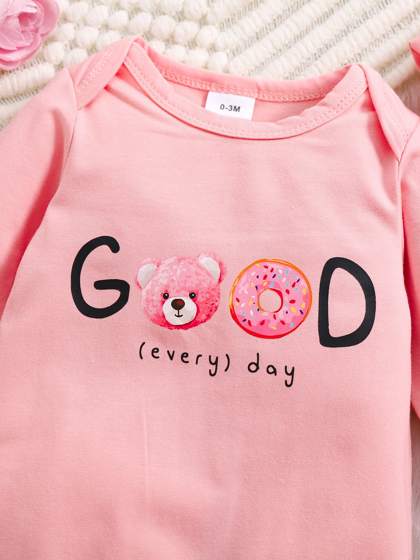 Autumn Newborn Baby Girl Romper with Hat ‘’GOOD every day‘’ Cartoon Bear Print Cotton Long Sleeve Infant Jumpsuit Clothes